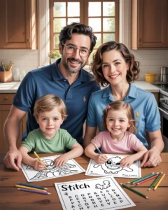 Family Coloring Page Activity: Spider-Man, Stitch & Alphabet
