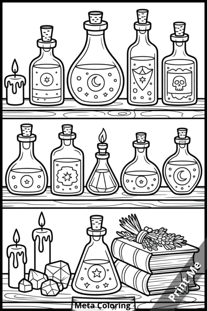 Alchemist’s Apothecary Adult Halloween Coloring Pages